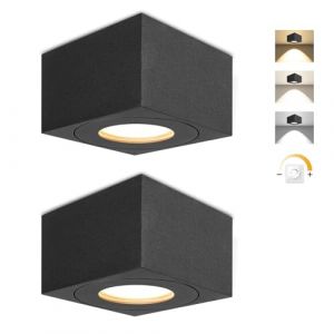 URing Spots de plafond LED Noir IP44, &Oslash;80x50mm plafonnier spot carr&eacute; avec module LED 5W 550LM, 3CCT 3000K/4000K/6500K Spot salle de bain 230V, Spots en Saillie dimmable aluminium pour Chambre, 2Pcs (DUOMII, neuf)
