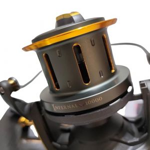 Moulinet Infernal 10000 - Moulinet Surfcasting de mer | Frein en carbone 16 kg | 7+1 BB INOX | Ratio 4.6:1 | Worm Shaft | Bobine aluminium + extra graphite | Anti-Reverse (Prime Fishing Store, neuf)