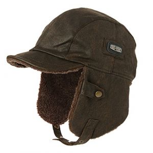 TOP-EX Chapeau de trappeur imperméable pour l'hiver - Casquette de pilote d'aviateur avec cache-oreilles coupe-vent - Casquette à visière doublée en polaire chaude pour activités de plein air froides (TOP-EX Hats, neuf)