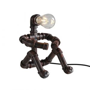 Kaj Hejmo Lampe de table en forme de robot à eau - Vintage industrielle - Lampe de table steampunk en fer - Lampe de chevet rétro pour décorations de meubles vintage (style rouillé) (Kaj Hejmo, neuf)