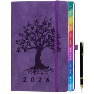 ZXHQ Agenda 2026 Semainier A5 – Planification Hebdomadaire et Mensuelle, avec Onglets Colorés, Pages en Couleurs, Pochette de Rangement et Stylo(Janvier 2026 - Décembre 2026) - Violet (ZXNOC, neuf)