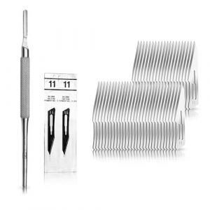 Set avec 50 x lames de scalpel N&deg; 11 - Lame st&eacute;rile en acier au carbone et 1 x May - manche de scalpel Figure 3 avec manche rond en acier inoxydable (Instruments en acier inoxydable de marque May, neuf)