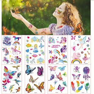 Tatouage Temporaire Enfant Fille,Tatouage Paillette Enfant,Tatouage Licorne Animaux Princesse Papillon,Tattoos Enfants de Fête d'Anniversaire Cadeau (Victotory, neuf)