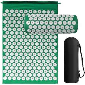 Generise Tapis d'acupression et oreiller pour homme et femme – Soulagement des douleurs dorsales, cervicales et musculaires – Comprend un sac de voyage avec sangle réglable (vert avec pointes (GLOBAL COSMETICS, neuf)
