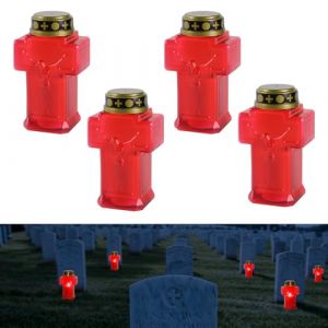 Begonia Lot de 4 bougies funéraires LED, bougie funéraire LED, bougie funéraire étanche IPX44, bougie commémorative en croix, bougie funéraire sans flamme, bougie funéraire pour l'extérieur (Begonia-EU, neuf)