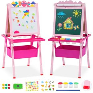 Chevalet pour Enfants en Bois, Planche à Dessin Double Face, avec Tableau Blanc et Tableau noir, avec Rangement, Puzzle Tangram, Cadeaux éducatifs pour Enfants de 3 ans et plus (Forroby Store, neuf)