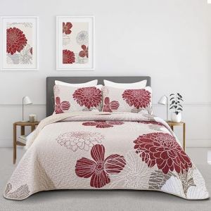 WONGS BEDDING Couvre-lit 220 x 240 cm, bordeaux, couverture d'été douce, matelassée, en microfibre, pour lit double, avec 2 taies d'oreiller 50 x 75 cm (Guchuang Bedding Eur, neuf)