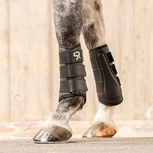 SUNRIDE gu&ecirc;tres de Dressage pour Chevaux (Set de 2) en Cuir v&eacute;ritable de premi&egrave;re qualit&eacute; et n&eacute;opr&egrave;ne pour la Protection Contre Les blessures (S/26 cm, Noir) (SR SUNRIDE, neuf)