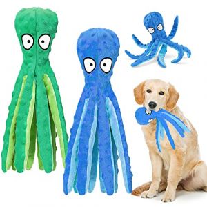 WanderGo Lot de 2 jouets couineurs pour chien en forme de pieuvre avec papier froissé pour nettoyer les dents de chien - Jouets doux et durables pour chiens de grande et moyenne taille (bleu + vert) (LiLiNiNiii, neuf)