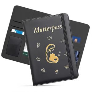 &Eacute;tui de protection pour carnet de maternit&eacute; allemand - En cuir synth&eacute;tique - Avec 9 compartiments - Cadeau pour les femmes enceintes et les futures mamans - Noir (BozeRICH, neuf)