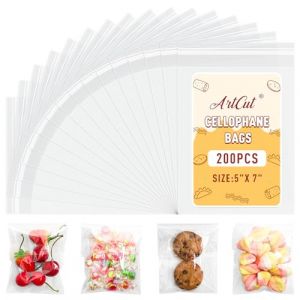 ARTCUT 200 Pi&egrave;ces Plastique Transparent, OPP Sachet Bonbon, Auto-Adh&eacute;sif Pochon Plastique, Cellophane Sachet Transparent, Petit Sachet Transparent pour Biscuits, Chocolats, Perles, 12.5&times;17.5 CM (Artcut-Direct, neuf)