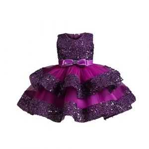 Miipat Bébé Fille Robe Bambin Princesse Tulle Sequins sans Manches Formelle Fleur Fille Robe pour La Fête Anniversaire Mariage Violet 120 4-5 Ans (Miipat, neuf)