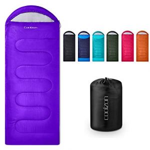 Coolzon Sac de Couchage - 3-4 Saisons, Imperméable Sac de Couchage Compact Adulte Enfant Adapté pour l'intérieur et l'extérieur la randonnée Le Camping et la randonnée,Violet (LauraGood, neuf)