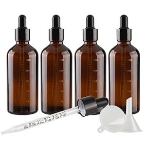 TIANZD 4 Pi&egrave;ces 100ml Flacons en Verre Marron avec Pipettes Gradu&eacute;es, 100 ml Bouteilles &Eacute;chelle Compte-gouttes en Verre Vides Pour Mesure Les Huiles Essentielles Aromath&eacute;rapie (BEAUTYVALLEYEU, neuf)
