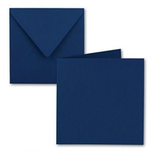 Lot de 25 cartes pliantes carrées, 15 x 15 cm, avec enveloppes, en bleu nuit, collage humide, pour cartes de vœux, invitations et plus encore (GUSTAV NEUSER GmbH, neuf)