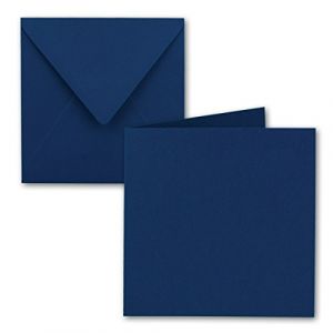 Lot de 25 cartes pliantes carrées, 15 x 15 cm, avec enveloppes, en bleu nuit, collage humide, pour cartes de vœux, invitations, etc (GUSTAV NEUSER GmbH, neuf)