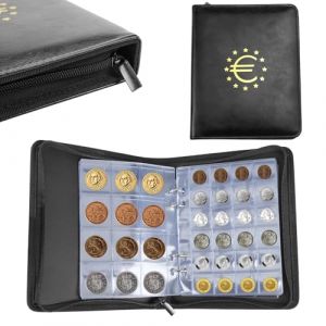 Album de rangement pour pi&egrave;ces de 2 euros - Album de collection avec 600 pochettes - 3 x 3 cm / 4 x 4,5 cm - Noir avec fermeture &eacute;clair (tujiawujin, neuf)