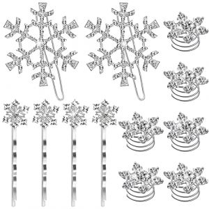 12 Pièces Pinces à Cheveux de Flocon de Neige Épingles à Cheveux en Strass Barrettes à Cheveux de Flocon de Neige en Spirale, Accessoires de Cheveux pour Mariage Hiver Noël (KeerGeroge, neuf)