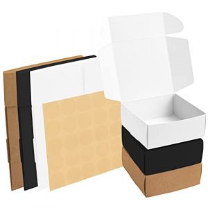 Kurtzy Lot de 50 Boite Cadeau Marron, Blanche et Noire - Boite Papier Kraft 12 x 12 x 5 cm - Boite Carton Emballage Cadeau avec Couvercle Facile &agrave; Assembler pour F&ecirc;tes, Anniversaires, Mariages (Tinyyo Europe, neuf)