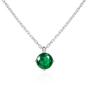 namana Collier Pendentif Vert Emeraude en Solitaire pour Femme et Adolescente, Colliers en Argent pour Femme avec Pierre Verte Ronde, Collier Fin vert émeraude en Argent Sterling 925 (Anakao, neuf)