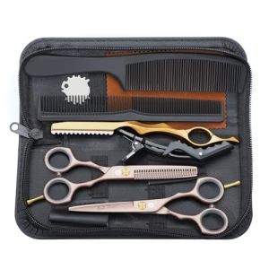 Kit de Ciseaux de Coiffure Professionnel Or Rose Ciseaux Coiffure 5,5 Pouces Inox Peigne Acier Ciseaux Coiffure Desepaissir Ciseaux Cheveux Coupe Frange Barbe pour Coiffeur Femme Enfant (Purple Dragon Direct, neuf)