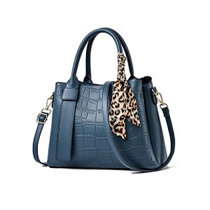 NICOLE & DORIS Sac a Main Femme en Cuir Sac Port&eacute;s Main Pochette Sac Epaule R&eacute;tro Sac Fourre Tout avec Ruban L&eacute;opard Sac Bandouliere Mode Bleu Marin (LOTSLOT O&Uuml;, neuf)