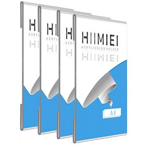 HIIMIEI Lot de 4 supports de panneau en plexi en acrylique transparent avec ruban adhésif 3M, panneau mural, mémo, porte-menu pour bureau, maison, magasin, restaurant, sans perçage (HIIMIEIFR, neuf)