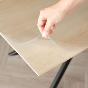 Trente Nappe Transparente 3mm - Nappe rectangulaire Anti Tache avec Bords inclinés, Protection Table Lavable, Toile cirée au Metre, Nappe de Table Plastique pour l'intérieur et l'extérieur 90x300 cm (TafelzeilOpMaat, neuf)