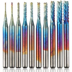 Treki 10pcs Jeu de Fraise Bavures CNC Carbure de Tungstène Nano Bleu, Tige 3MM Fraises en Bout pour Machine de Gravure Carte de Circuit Imprimé PCB SMT (Treki, neuf)