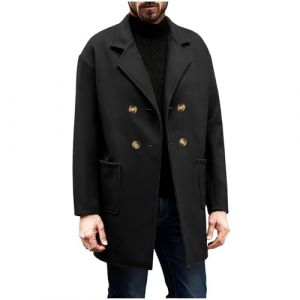 UHouse Manteau Court Laine Homme Veste Mi Longue Blouson de Travail Classique Trench Coat Automne Hiver Vetement D&eacute;contract&eacute; Manteaux Pour Hommes Duffle Coat Slim Fit Redingote Coupe Vent Noir XL (UHouse FR, neuf)