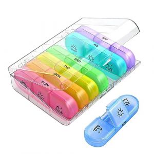 Pilulier 7 Jours 3 Fois, Pilulier Journalier Matin Midi Soir, Pilulier Semainier 21 Compartiments, Pilules Voyage Portable pour M&eacute;dicaments, Vitamines, Comprim&eacute;s, Suppl&eacute;ments (Pomurom, neuf)