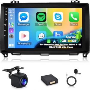 [2+64G]Autoradio Android 13 pour Mercedes Benz Classe A/B/V Class Vito Viano Sprinter 2500 3000 W169 B200 W639 avec Carplay & Android Auto- Radio à écran tactile 9’’ avec WiFi DSP EQ + Caméra de recul (Yusuda, neuf)