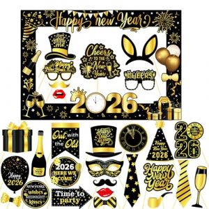 LMSHOWOWO 28PCS Accessoires de Photobooth Nouvel an, 2026 Photo Booth Props Cadre, Accessoires de Photomaton pour Selfie de Bonne An&eacute;e, Selfie Cadre Photo, pour Decoration Nouvel an 2026 (JUXINGYING Official Shop, neuf)