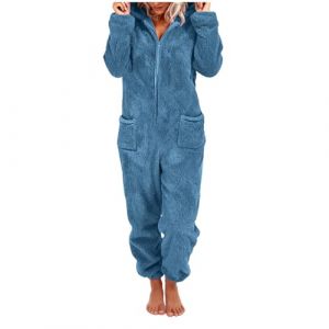 G&eacute;n&eacute;rique Combinaison Pyjama Femme Hiver Chaud Onesie Pilou Pilou Pyjama &agrave; Capuche Grenouill&egrave;re Femme Pyjamas Onesie Tout en Un en Polaire Combinaisons de Nuit Femmes Loungewear V&ecirc;tements S-XXL (YUYUEJUE, neuf)