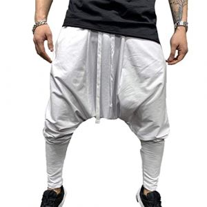 ORANDESIGNE Pantalon Sarouel Confortable à Taille Elastique pour Homme Couleur Unie Style Décontracté Yoga Hippie Pantalon Bouffant de Loisir Ample Hippie Baggy C Blanc XXL (Wowmart Zoo X., neuf)
