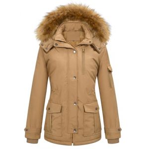 heekpek Manteau Femme Hiver Chic Vestes &agrave; Capuche en Fausse Fourrure Blouson Chaude Doubl&eacute;e en Polaire Manteaux &agrave; Manches Longues pour Dames Parka Imperm&eacute;able Doudoune Zipp&eacute;e, Kaki, S (HKPK, neuf)