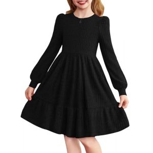 Arshiner Robe D&eacute;contract&eacute;e Fille Robe &Eacute;l&eacute;gante &agrave; Manches Longues, Col Rond, Tricot C&ocirc;tel&eacute; A-Ligne, Robe Unie Hiver pour C&eacute;r&eacute;monie et Casual f&uuml;r 13-14 Ans (Arshiner Store, neuf)
