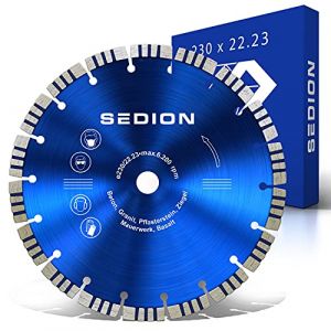 SEDION ® Disque diamant 230 mm - Disque pour le tronçonnage de la pierre Béton armé Pavés Clinker Granit Asphalte Basalte - 230mm x 22,23 - Sedion Qualité Premium - Disque diamant pour la pierre (Sedion GmbH, neuf)