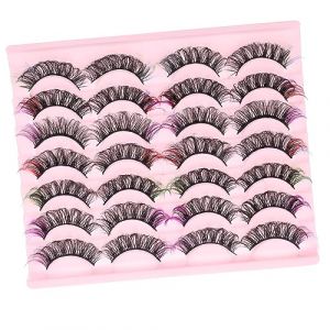 IWOWHERO 14paires Extensions De Cils Synthétiques Faux Cils Individuels Diy Cosmétiques Colorés Recourbés (Langeriy, neuf)