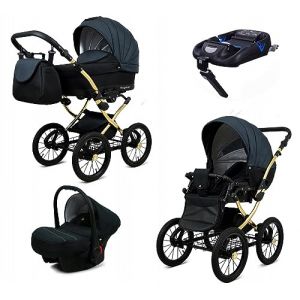 BabyLux® Enfant Poussette Combinée Set 4 en 1 - Margaret Gold - incl. Nacelle, Canne, Siège de voiture, ISOFIX Base - Siège Auto - Landau Bébé - avec Sac à langer, Habillage pluie etc. (BabyLux-shop, neuf)
