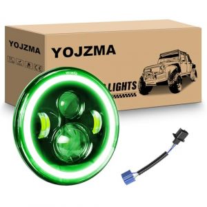 YOJZMA 1 phare LED rond de 7 pouces, 4 phares de moto &agrave; LED, feux de route/croisement blancs, halo vert, clignotants, yeux d'angle, lumi&egrave;re pour Wrangler JK TJ LJ CJ moto Davidson (FSYIHUI, neuf)