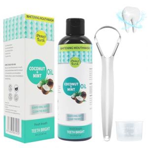 WAWJ&reg; Bain de bouche &agrave; l'huile de noix de coco pour les dents avec gratte-langue, Bain de bouche Teeth Total Care, Nettoyage naturel de la bouche pour une haleine fra&icirc;che, des dents saines (WAWJ, neuf)