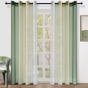 Topfinel Lot de 2 Rideau Voilage Court Fenetre de Salon Moderne 140x160CM Rideaux Vert et Jaune à Oeillet Voilages Intérieur Voile Semi-Transparent Couleur Dégradée Décoration Chambre Enfant Fille (NoledarEU, neuf)