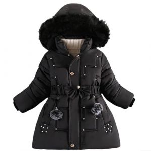 Générique Manteau Fille Doudoune Enfant Veste d'Hiver à Capuche avec Col Fourrure Epaisse Chaud Rembourré Blouson Coupe Vent (S6-Black, 3-4 Years) (Principal-LIKE, neuf)