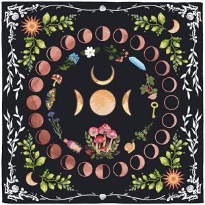 CREATCABIN Tapis D'Autel Lunaire en Velours pour Cartes de Tarot Tapisserie Carr&eacute;e D&eacute;coration Murale pour Divinations Lecture Rituelle Wicca 50x50cm (CREATCABIN FR, neuf)