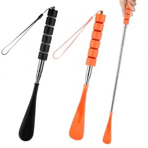Teouuas 2 Pi&egrave;ces Chausse Pied Long Telescopique, Chausse Pied Longs Metal, Telescopique Chausses Pieds Longs, Chausses Pieds Long, pour Femmes, Hommes, Enfants, Seniors (Noir, Orange) (Cegan T&auml;gliche Boutique, neuf)