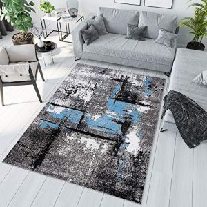 TAPISO Maya Tapis Poil Court Moderne Bleu Noir Gris Blanc Mouchet&eacute; Motif Abstrait Tapis Salon Chambre Salle &agrave; Manger Adulte Bureau Oeko-TEX R&eacute;sistant 200 x 300 cm (TAPISO-FR, neuf)