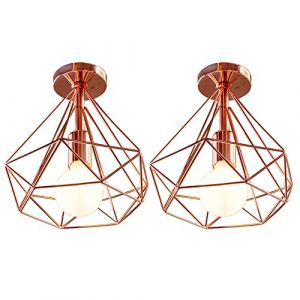 STOEX Plafonnier industriel vintage design cage forme diamant 25cm en fer rétro luminaire LED E27 salon cuisine chambre déco (2pcs Or rose) (STOEX, neuf)