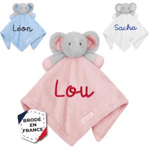 KDO MAGIC Doudou personnalis&eacute; &eacute;l&eacute;phant - Peluche Personnalisable avec pr&eacute;nom brod&eacute; - Cadeau de Naissance, gar&ccedil;on, Fille, b&eacute;b&eacute;, Anniversaire (Rose) (KDO-MAGIC, neuf)