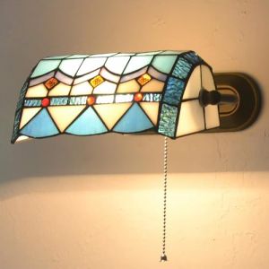VECNUM Applique Murale Style Tiffany avec Interrupteur À Tirette, Rural Lampe De Banquier Méditerranéen avec Abat-Jour en Verre Teinté, E27 Rétro Lampe Murale pour Salon,B (quwoxiansuxiadianzishangwu, neuf)
